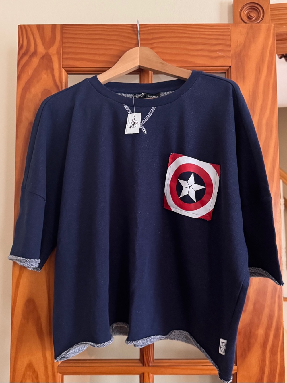 New Disney x Her Universe Navy Crop Captain America with shield Pocket